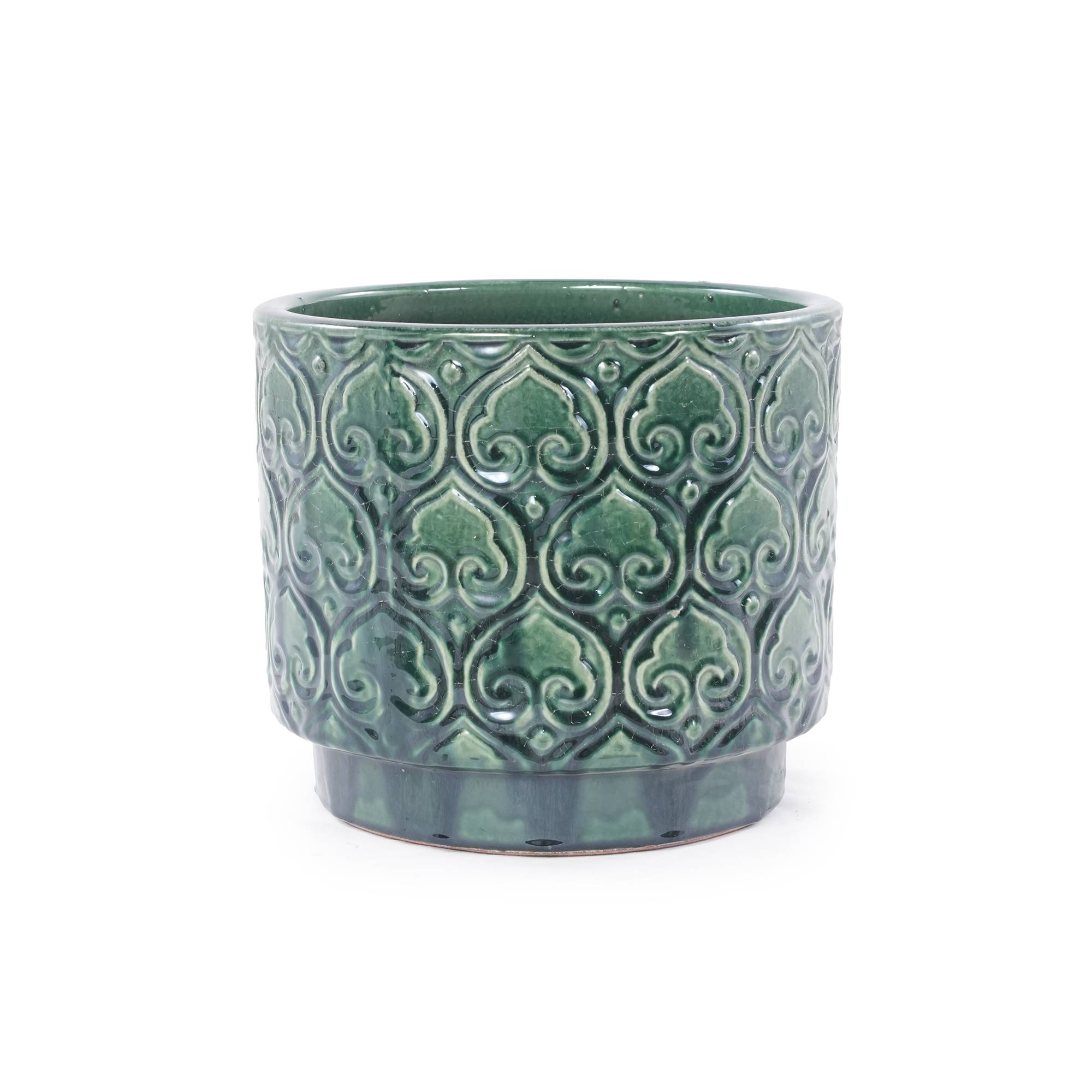 ComfortXL - Pot de fleurs céramique 30 x 30 x H28 cm vert brillant balcon aromatiques drainage - ComfortXL Outdoor Living