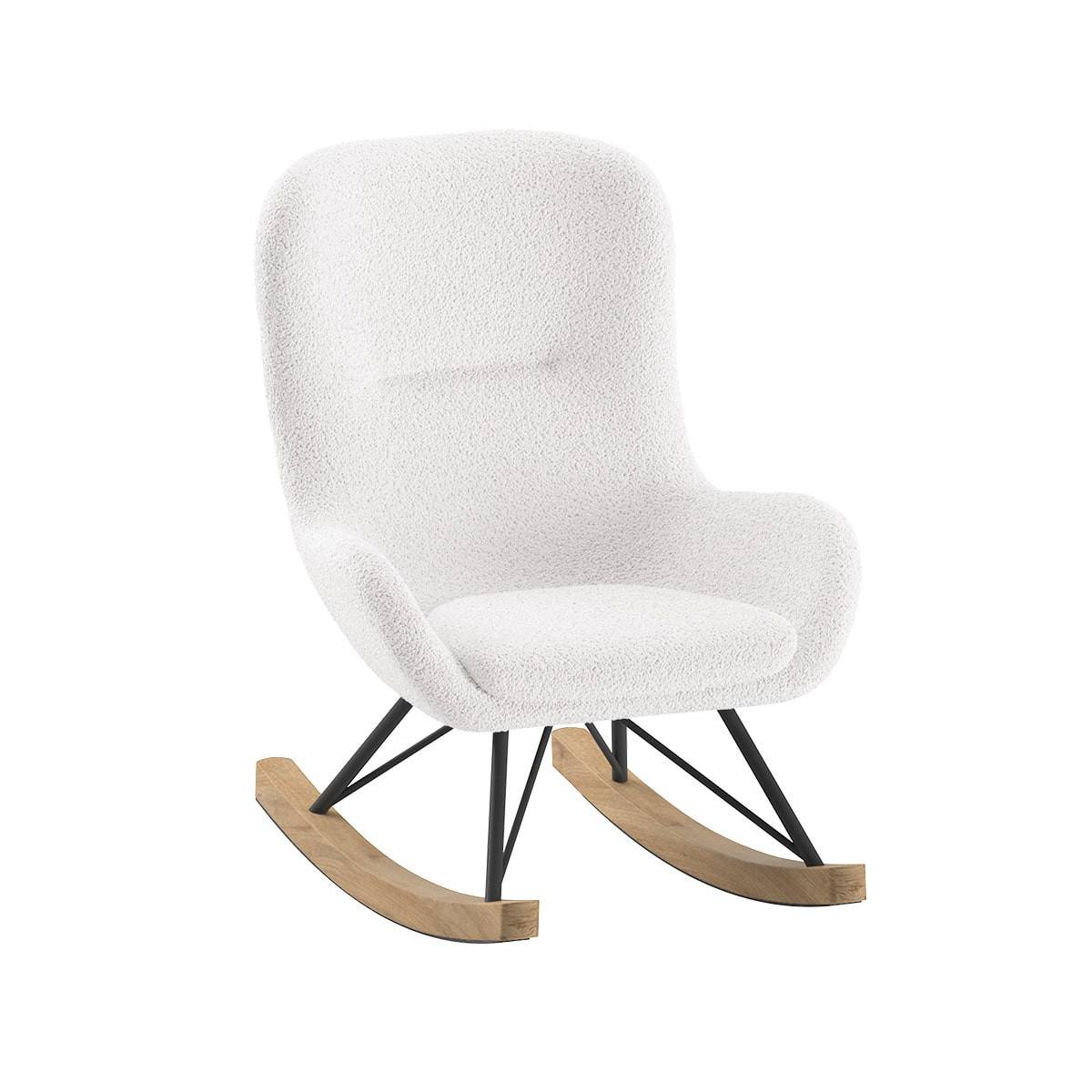 ALTOBUY - Chaise à Bascule Enfant en Tissu Bouclette Blanc Pieds Bois et Métal - MOUTY - Image 1