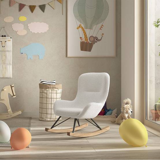 ALTOBUY - Chaise à Bascule Enfant en Tissu Bouclette Blanc Pieds Bois et Métal - MOUTY - Image 2