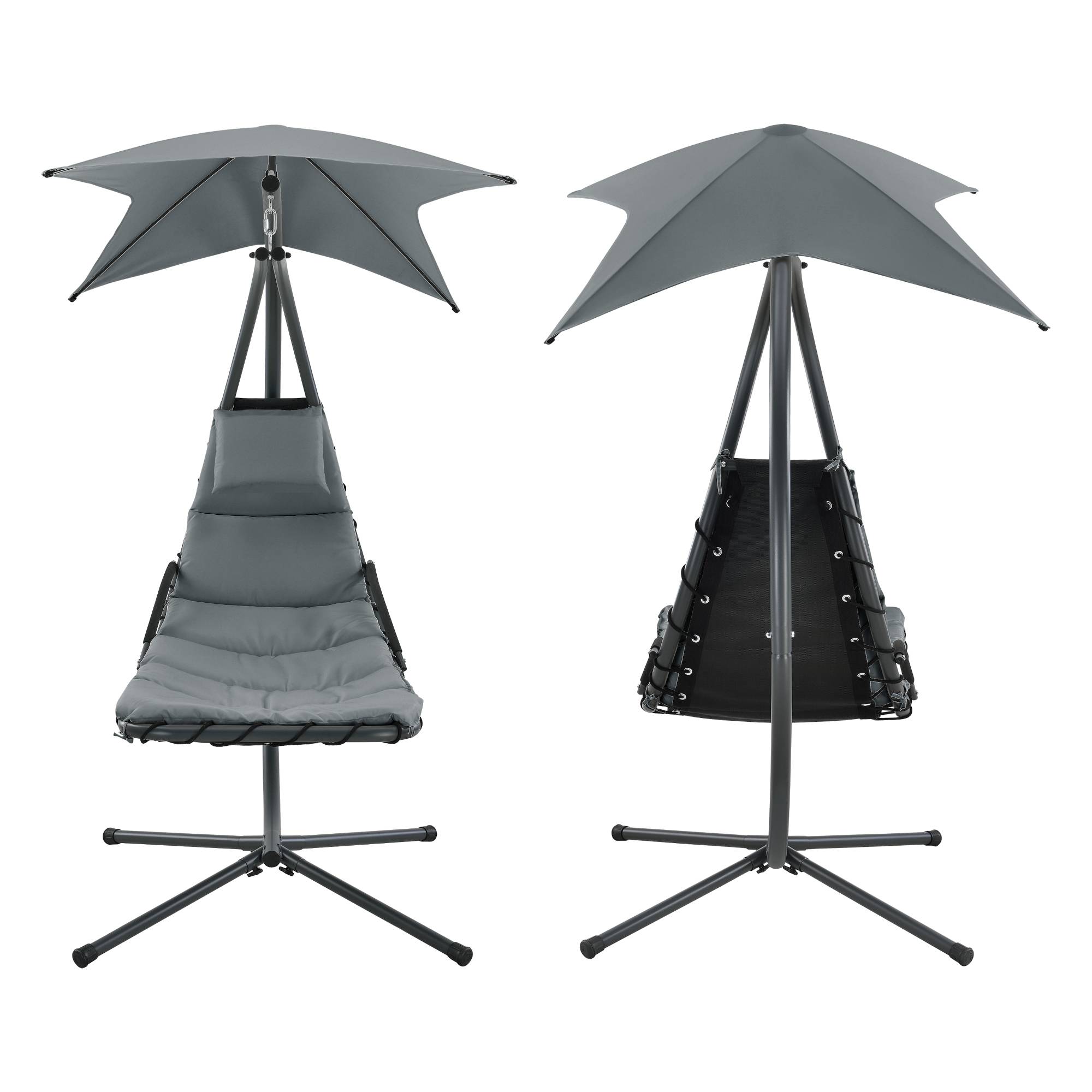 Bain de Soleil Suspendu Lorca Support sur Pied 166 x 116 x 210 cm Noir Gris [en.casa] - Image 3