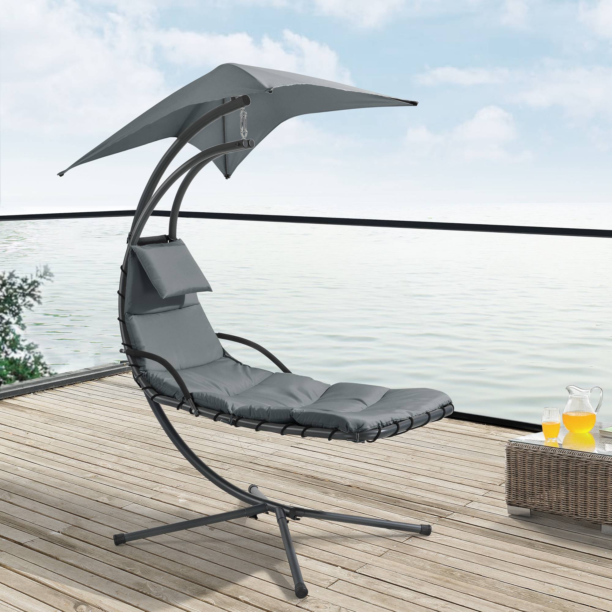 Bain de Soleil Suspendu Lorca Support sur Pied 166 x 116 x 210 cm Noir Gris [en.casa] - Image 2