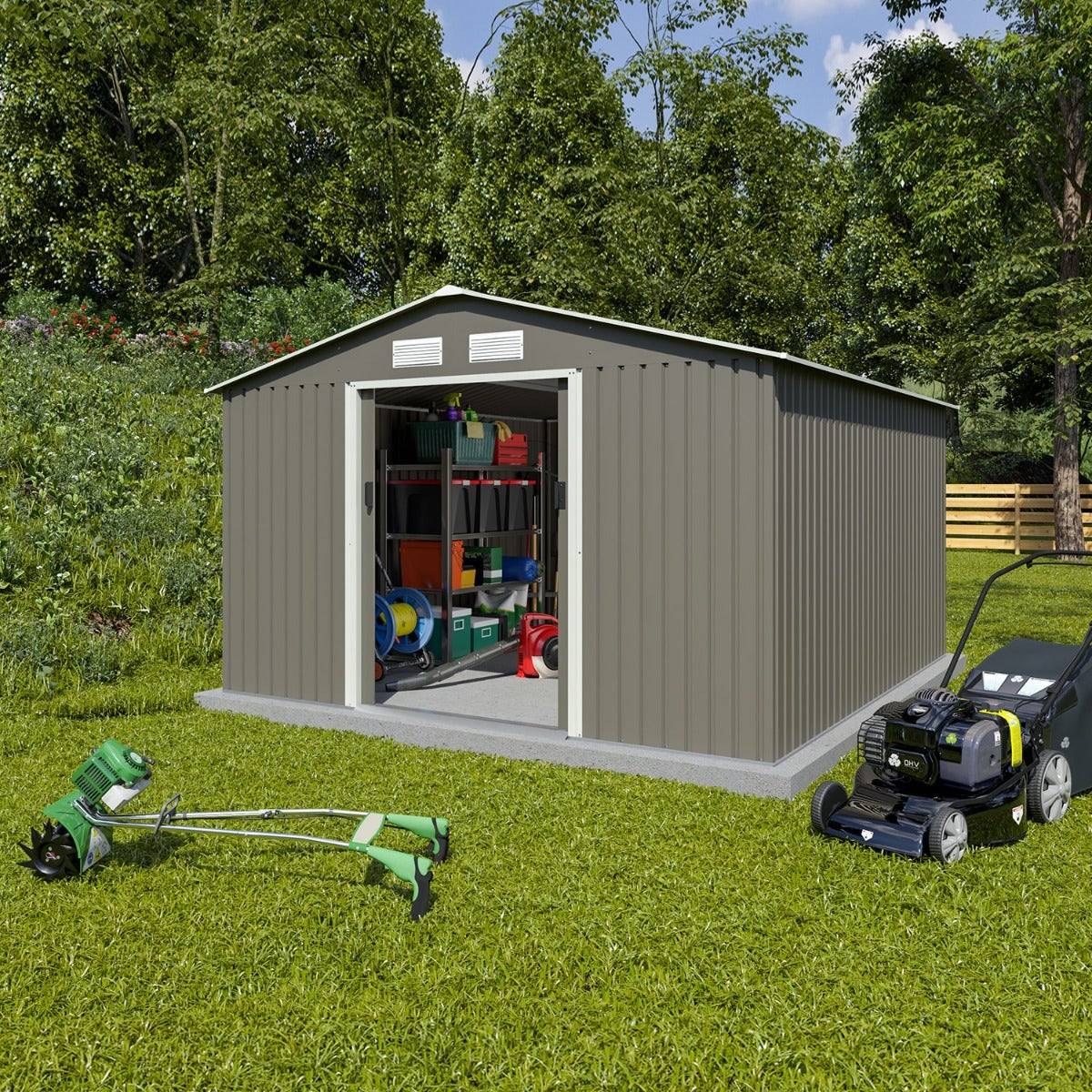 Abri de jardin métal 10,91 m2 + kit d'ancrage - Image 1