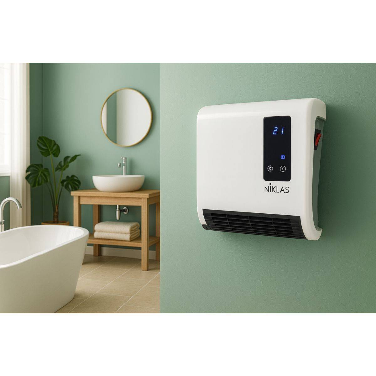 Chauffage électrique mural soufflant 2000W Trendy Numérique Programmable - Chauffage Salle de Bain Chauffe jusqu'à 20 m²  NIKLAS - Imagen 2