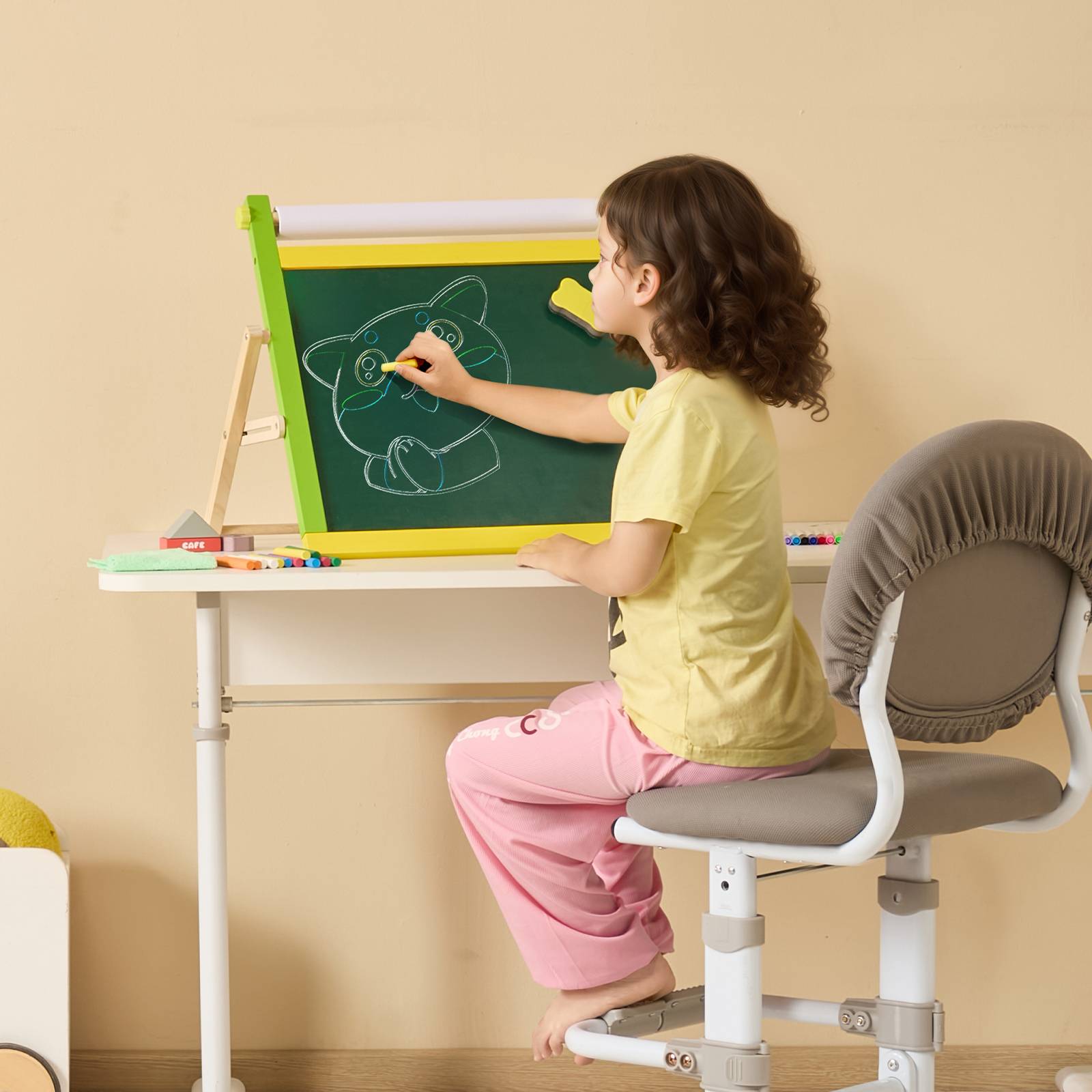 VEVOR Chevalet art table enfants, bois 3 en 1, tableau blanc magnétique, noir, dessin, pliable. - Image 8