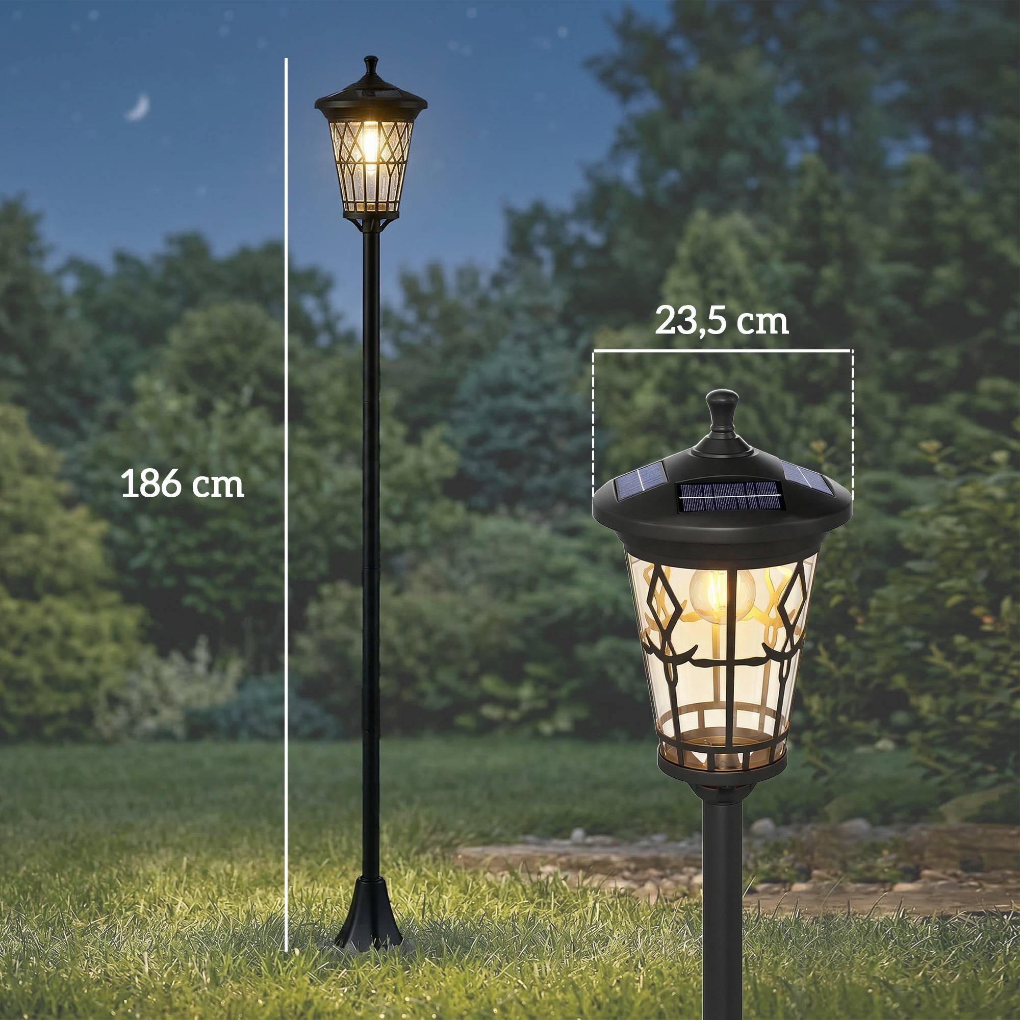 Lot de 2 Lampadaires Solaires 1,86 m pour Jardin, Lampes de Rue en Acier Inoxydable à Hauteur Réglable Noir - Image 5