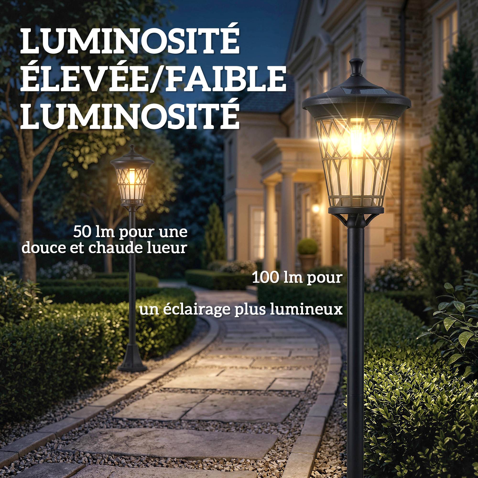 Lot de 2 Lampadaires Solaires 1,86 m pour Jardin, Lampes de Rue en Acier Inoxydable à Hauteur Réglable Noir - Image 7