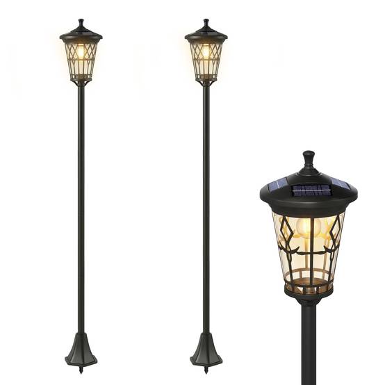 Lot de 2 Lampadaires Solaires 1,86 m pour Jardin, Lampes de Rue en Acier Inoxydable à Hauteur Réglable Noir - Image 1