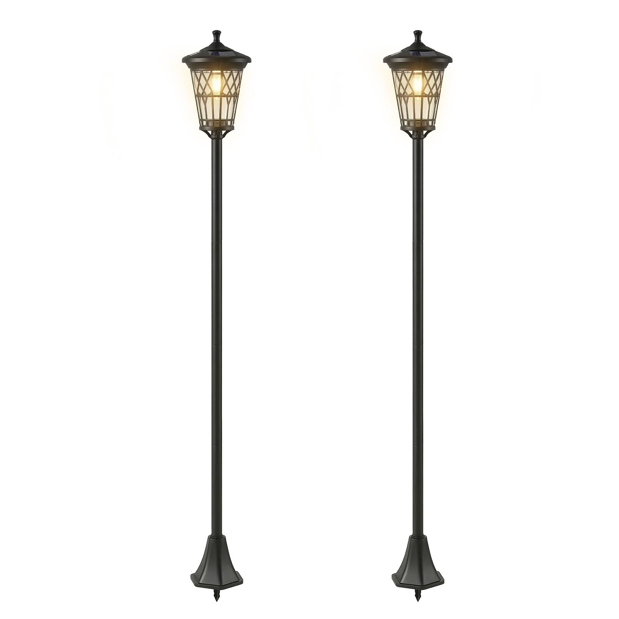 Lot de 2 Lampadaires Solaires 1,86 m pour Jardin, Lampes de Rue en Acier Inoxydable à Hauteur Réglable Noir - Image 2