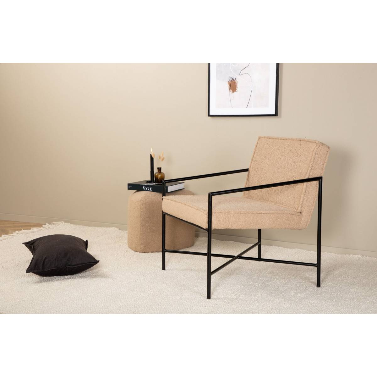 Paris Prix - Fauteuil Design Bouclette "Rakel" 78cm Beige - Image 9