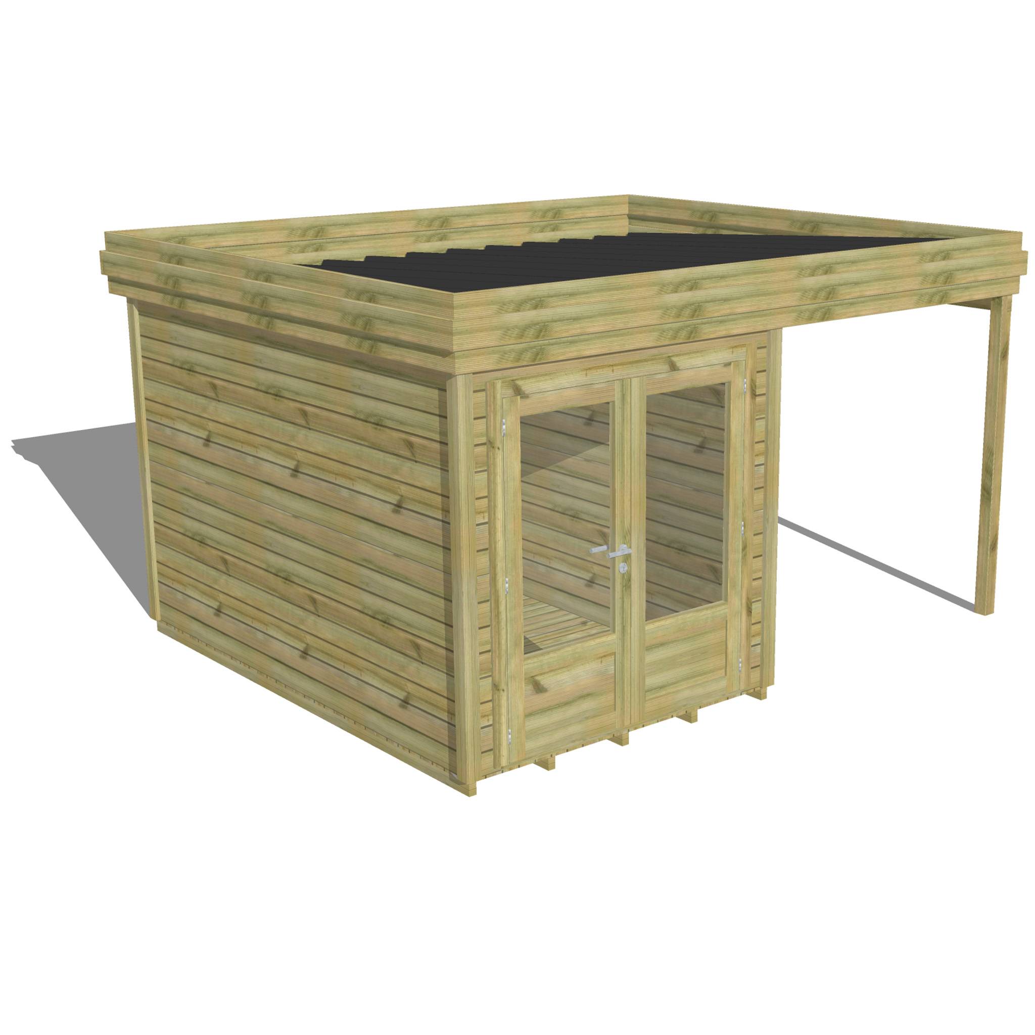 ABRI DE JARDIN bois  autoclave 27mm - 4,14x3,44m / 14m2 - Bac acier - Plancher bois