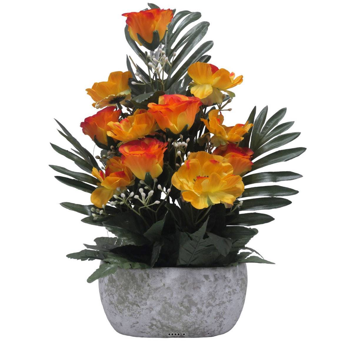 Artificielles - Jardinière pot béton bouton de rose, Anémone et Gypso Orange pour la Toussaint - couleur: Orange 660 - Imagen 2