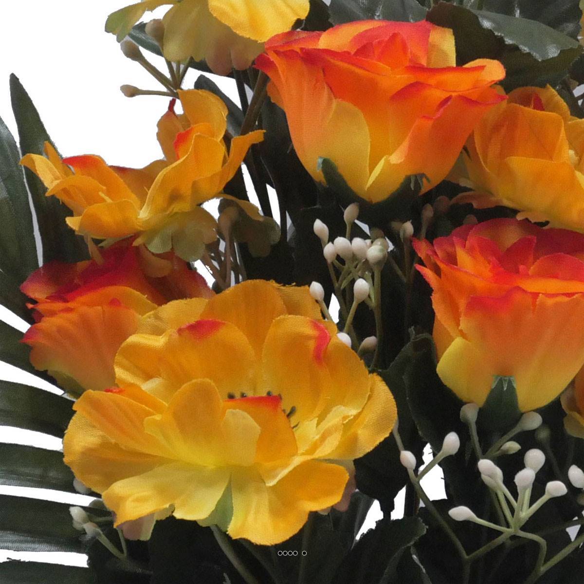 Artificielles - Jardinière pot béton bouton de rose, Anémone et Gypso Orange pour la Toussaint - couleur: Orange 660 - Imagen 3