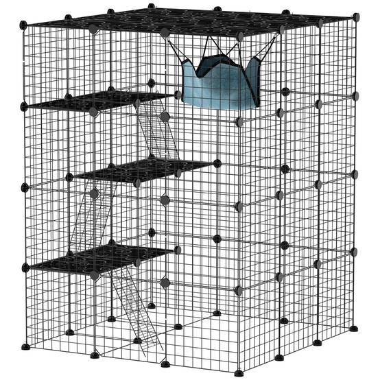 Parc enclos animaux acier intérieur espace jeu modulable 105x105x140cm noir - ComfortXL Outdoor Living - Image 1