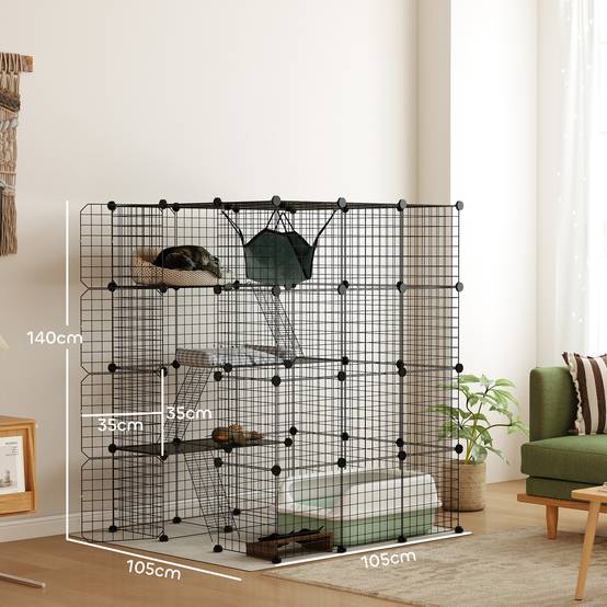 Parc enclos animaux acier intérieur espace jeu modulable 105x105x140cm noir - ComfortXL Outdoor Living - Image 5