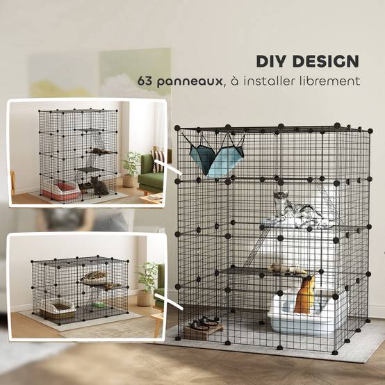 Parc enclos animaux acier intérieur espace jeu modulable 105x105x140cm noir - ComfortXL Outdoor Living - Image 7