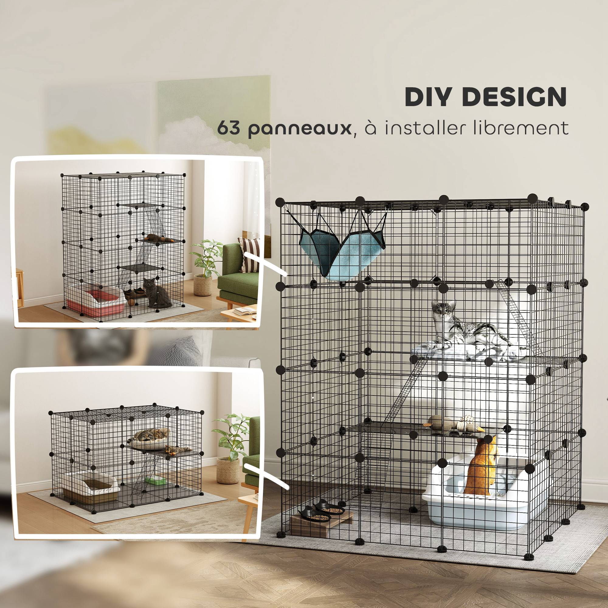 Parc enclos animaux acier intérieur espace jeu modulable 105x105x140cm noir - ComfortXL Outdoor Living - Image 7