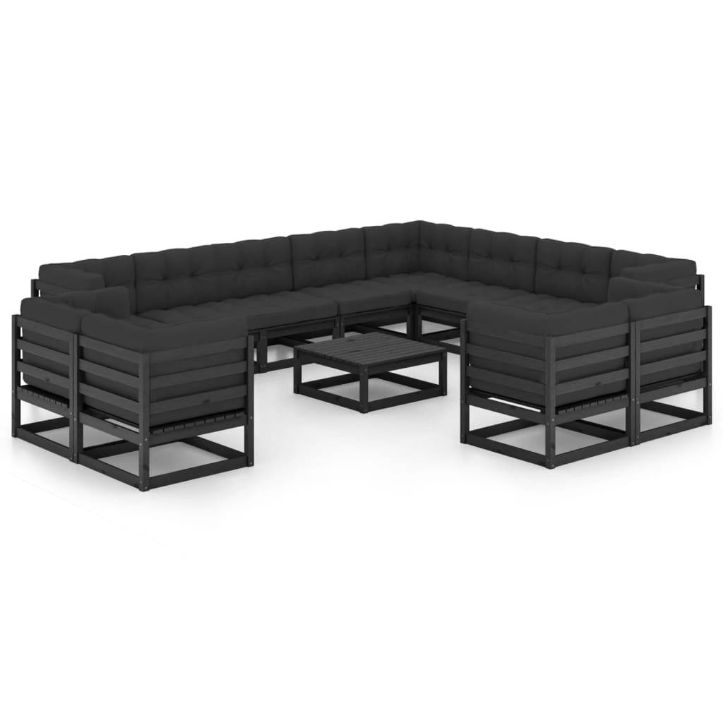 Helloshop26 - Salon de jardin meuble d'extérieur ensemble de mobilier 13 pièces avec coussins noir bois de pin massif - Imagen 1