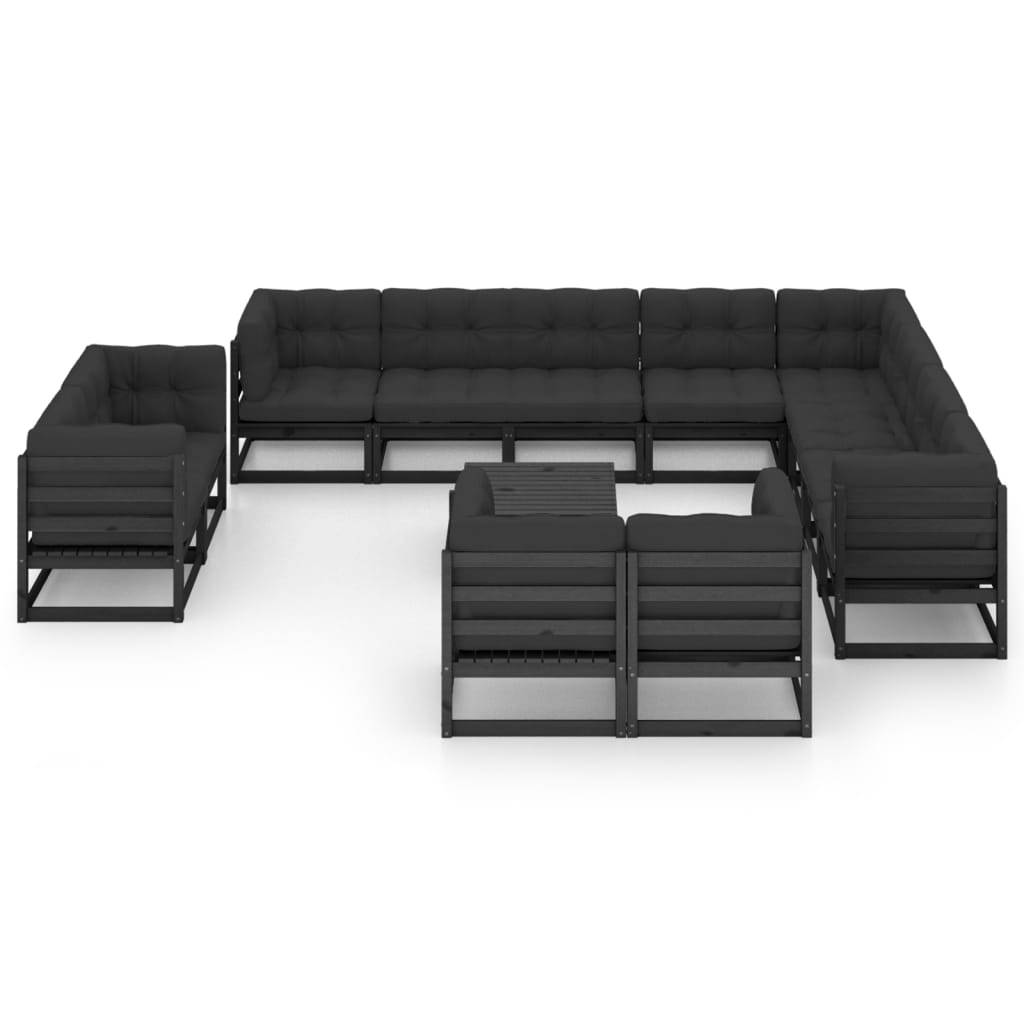 Helloshop26 - Salon de jardin meuble d'extérieur ensemble de mobilier 13 pièces avec coussins noir bois de pin massif - Imagen 2