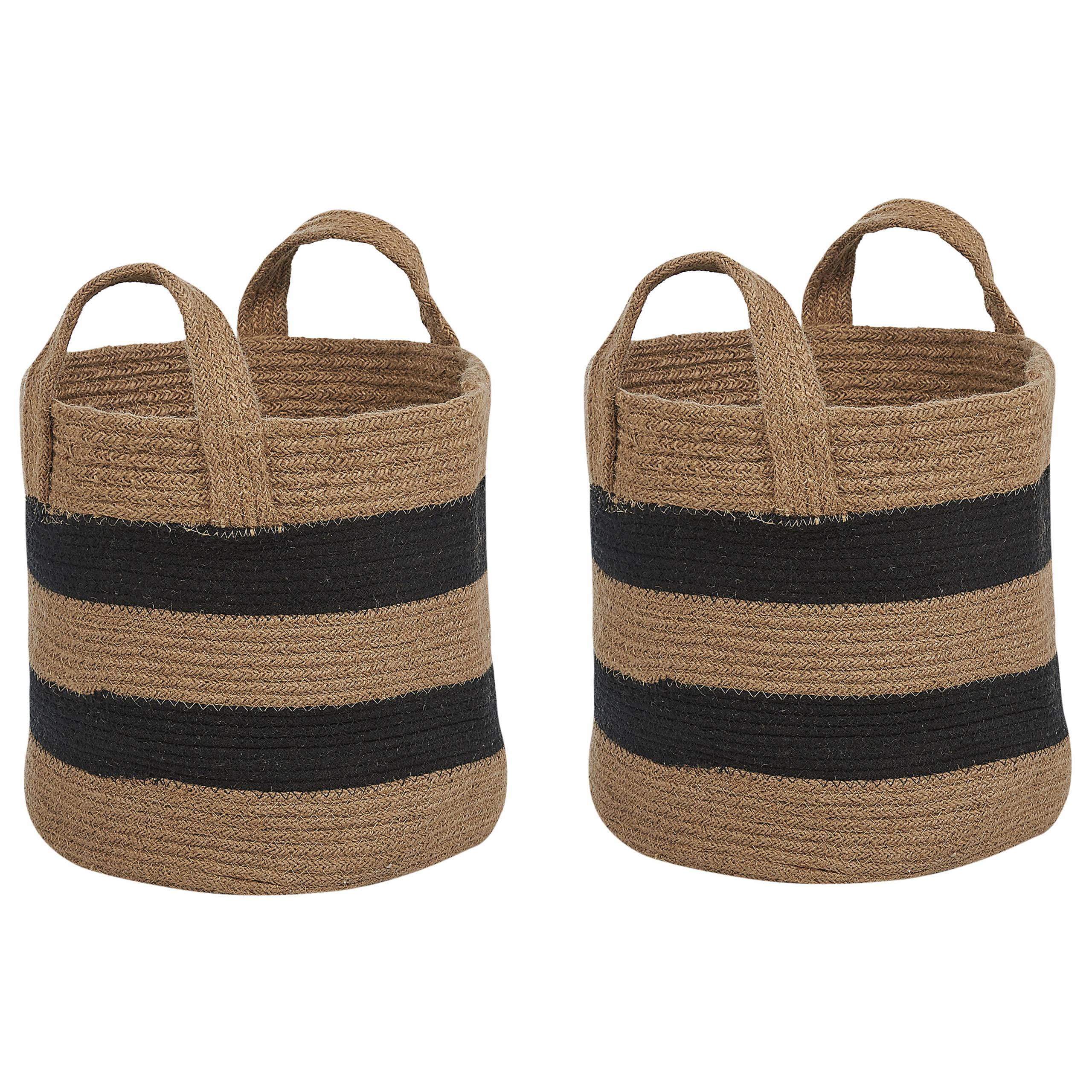 Beliani - Panier Beige et Noir en Coton Rond 34 cm Corbeille à Linge Tressée Rangement pour Intérieur Minimaliste avec Anses Boîte