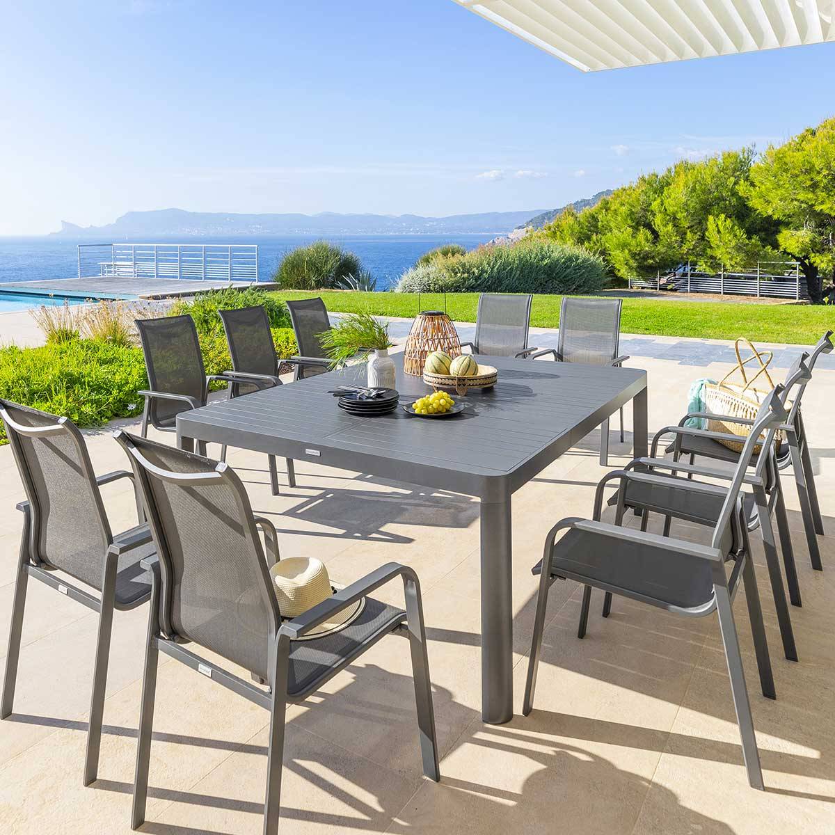 Hesperide - Table de jardin extensible carrée "Paradize" graphite 10 places en aluminium traité époxy Hespéride - Imagen 1