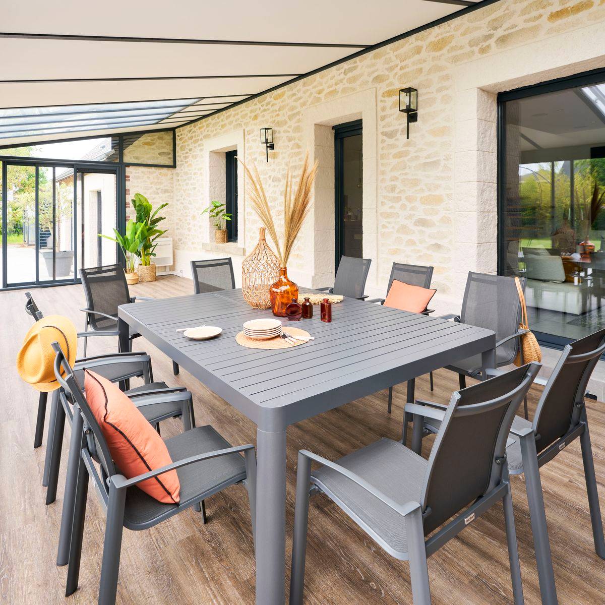 Hesperide - Table de jardin extensible carrée "Paradize" graphite 10 places en aluminium traité époxy Hespéride - Imagen 3