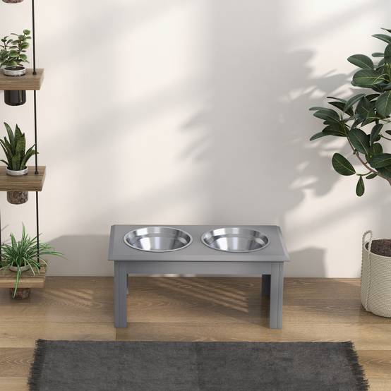 Gamelle surélevée pour chien avec 2 bols amovibles en acier inoxydable 58,4 x 30,5 x 25,4 cm Gris - Image 10