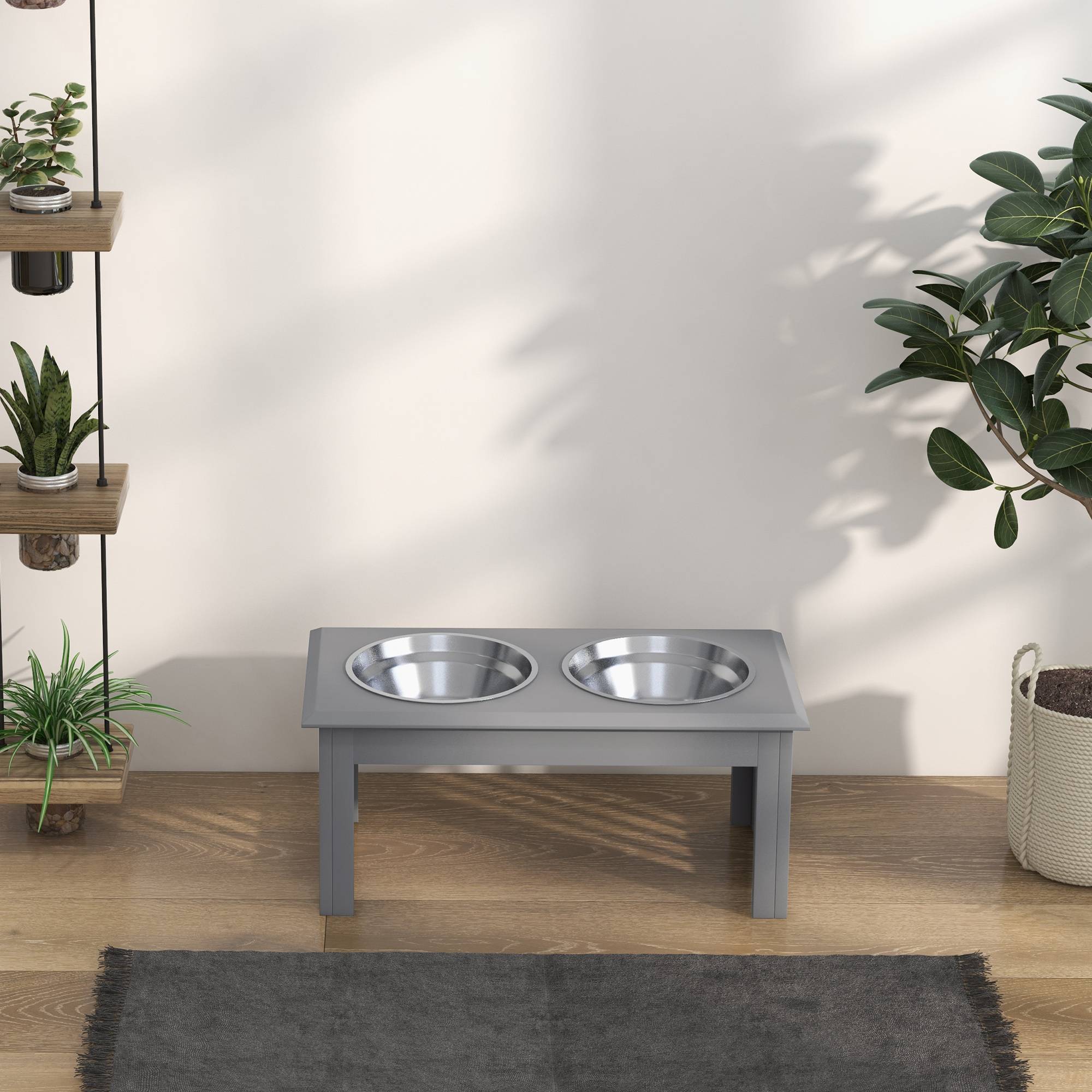 Gamelle surélevée pour chien avec 2 bols amovibles en acier inoxydable 58,4 x 30,5 x 25,4 cm Gris - Image 10