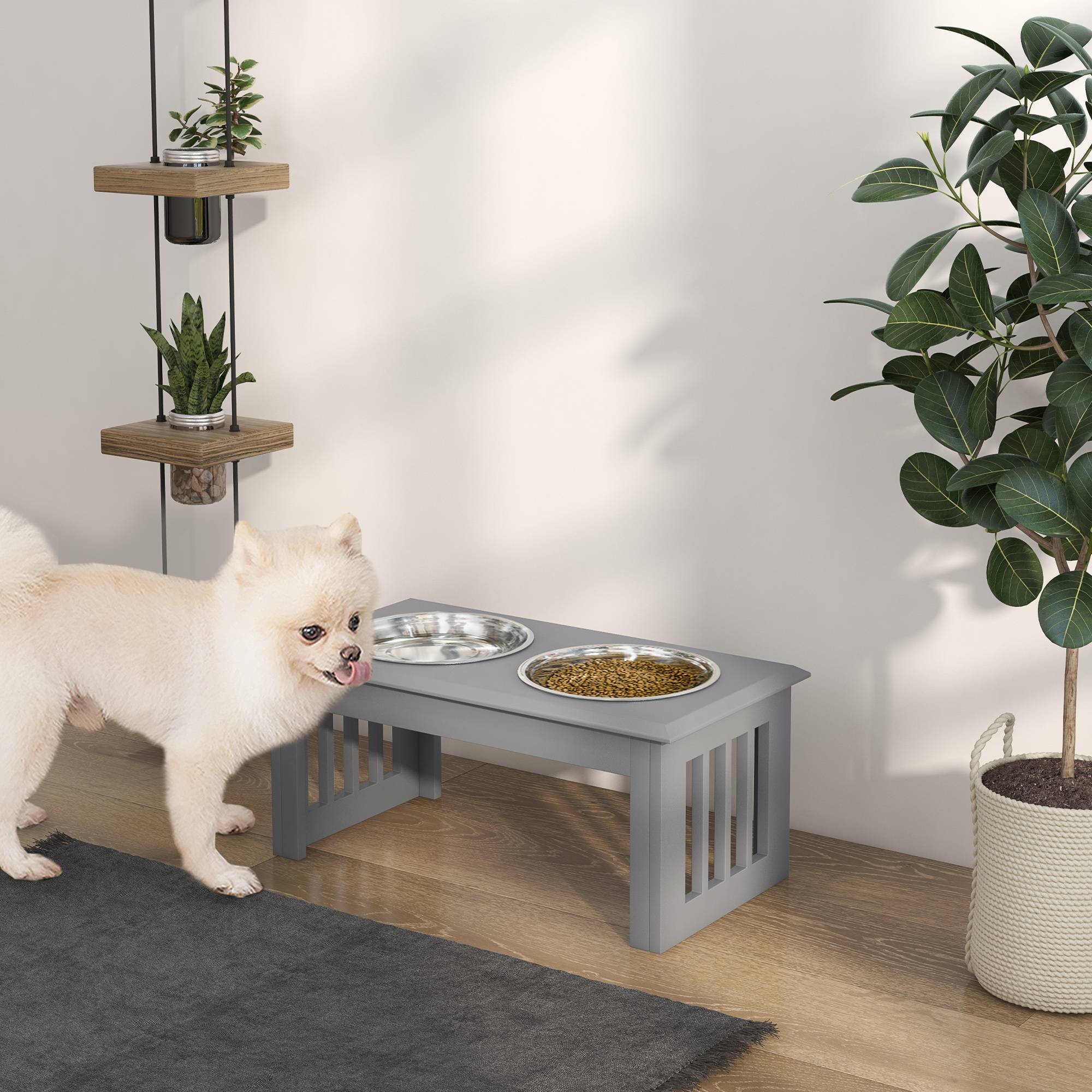 Gamelle surélevée pour chien avec 2 bols amovibles en acier inoxydable 58,4 x 30,5 x 25,4 cm Gris - Image 3