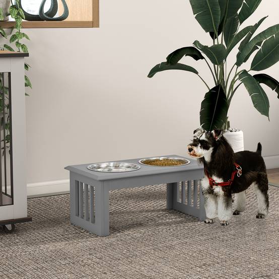 Gamelle surélevée pour chien avec 2 bols amovibles en acier inoxydable 58,4 x 30,5 x 25,4 cm Gris - Image 4