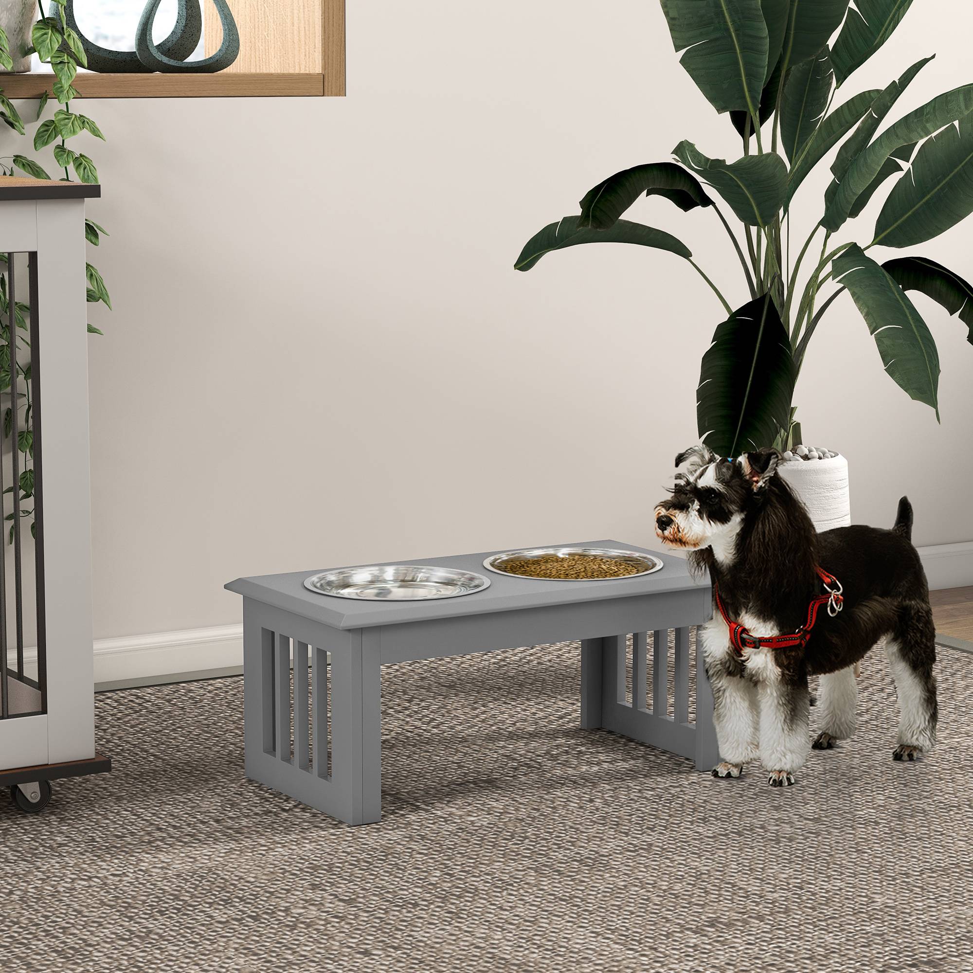 Gamelle surélevée pour chien avec 2 bols amovibles en acier inoxydable 58,4 x 30,5 x 25,4 cm Gris - Image 4