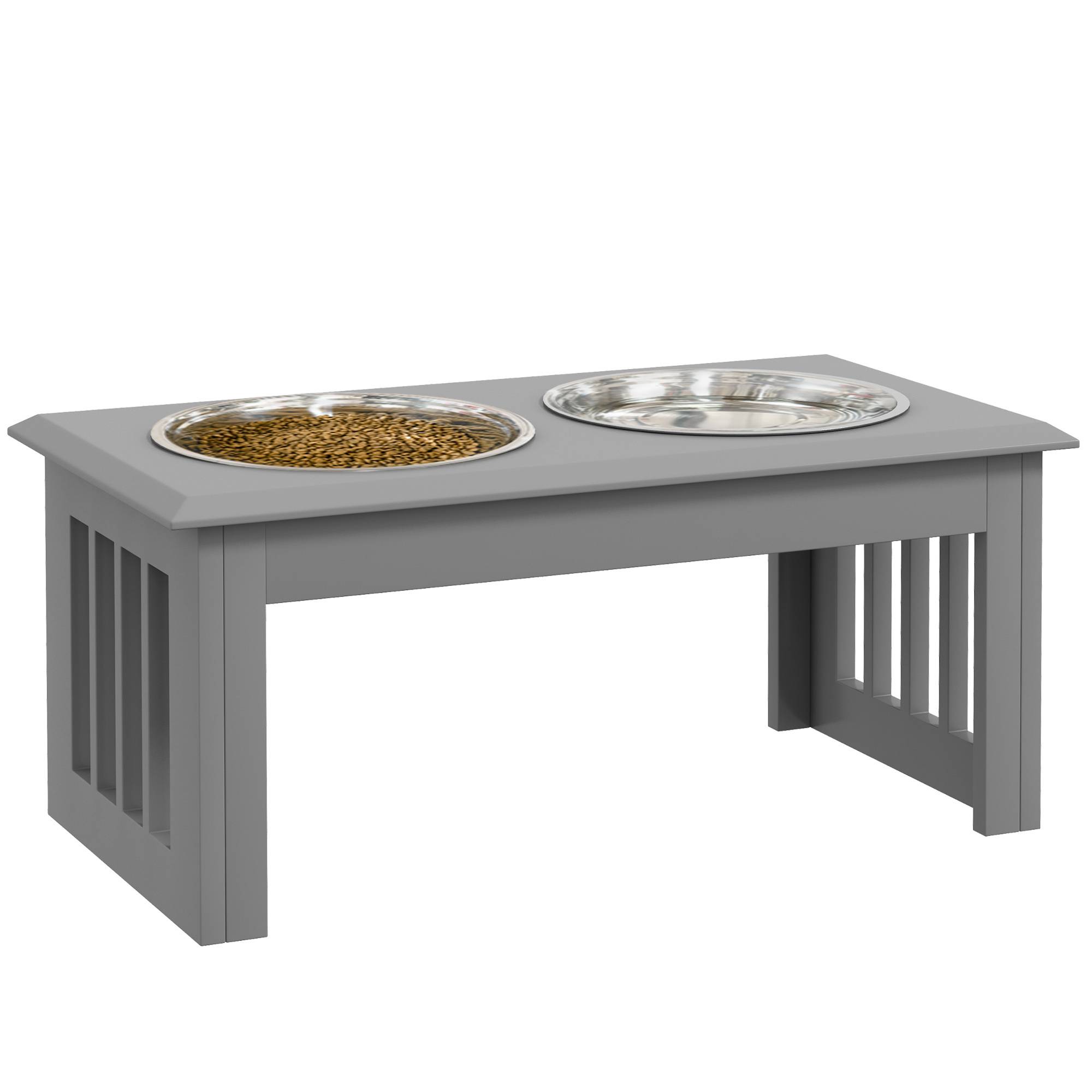Gamelle surélevée pour chien avec 2 bols amovibles en acier inoxydable 58,4 x 30,5 x 25,4 cm Gris - Image 1
