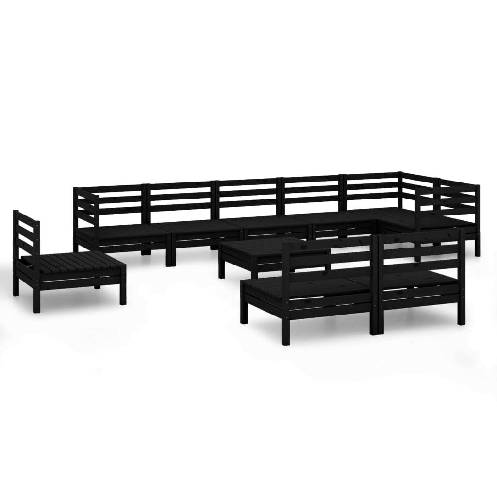 Helloshop26 - Salon de jardin meuble d'extérieur ensemble de mobilier 10 pièces bois de pin massif noir - Imagen 1