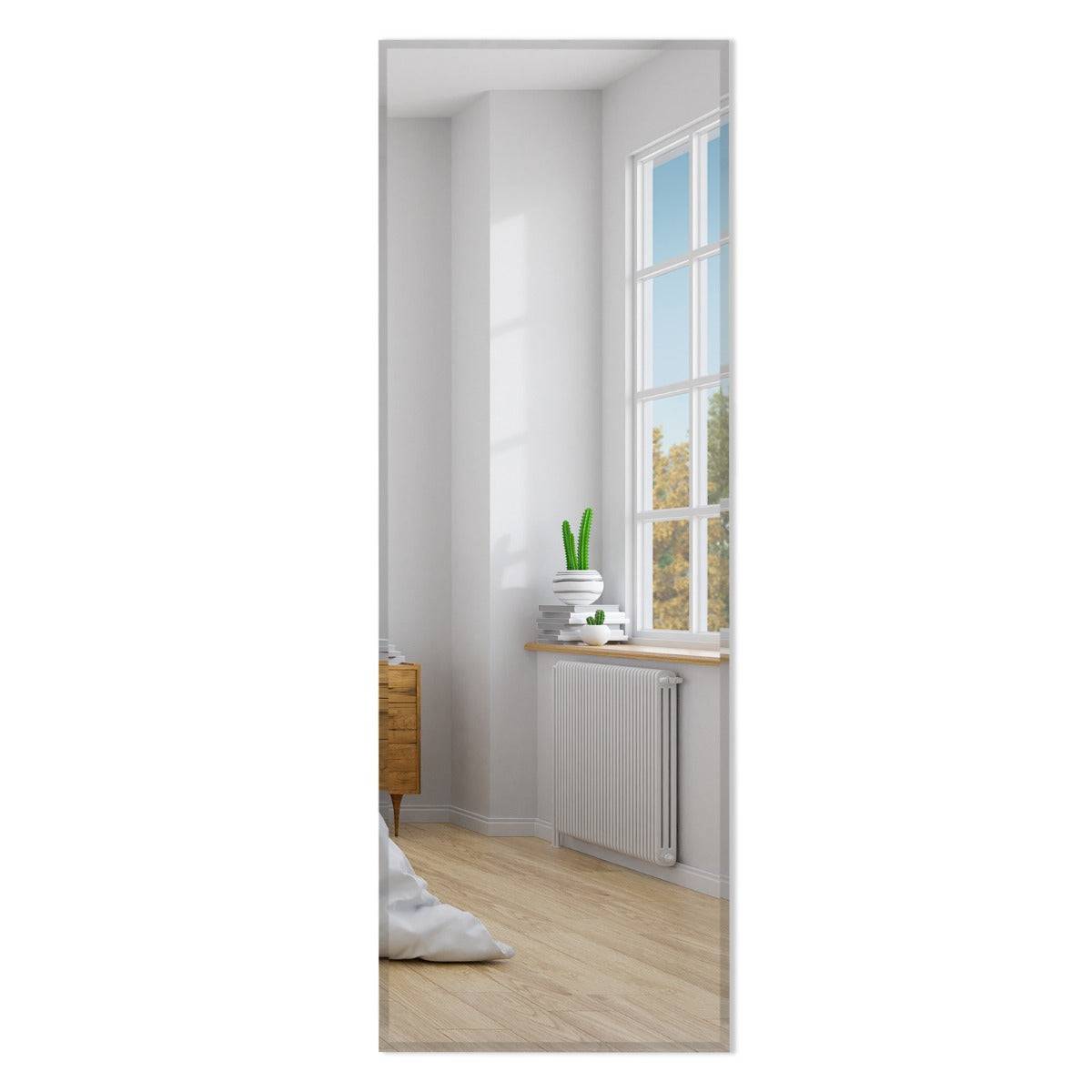 Miroir mural psyché rectangulaire sans cadre 110 x 38 cm pleine longueur bord biseauté suspendu vertical ou horizontal blanc - Image 1
