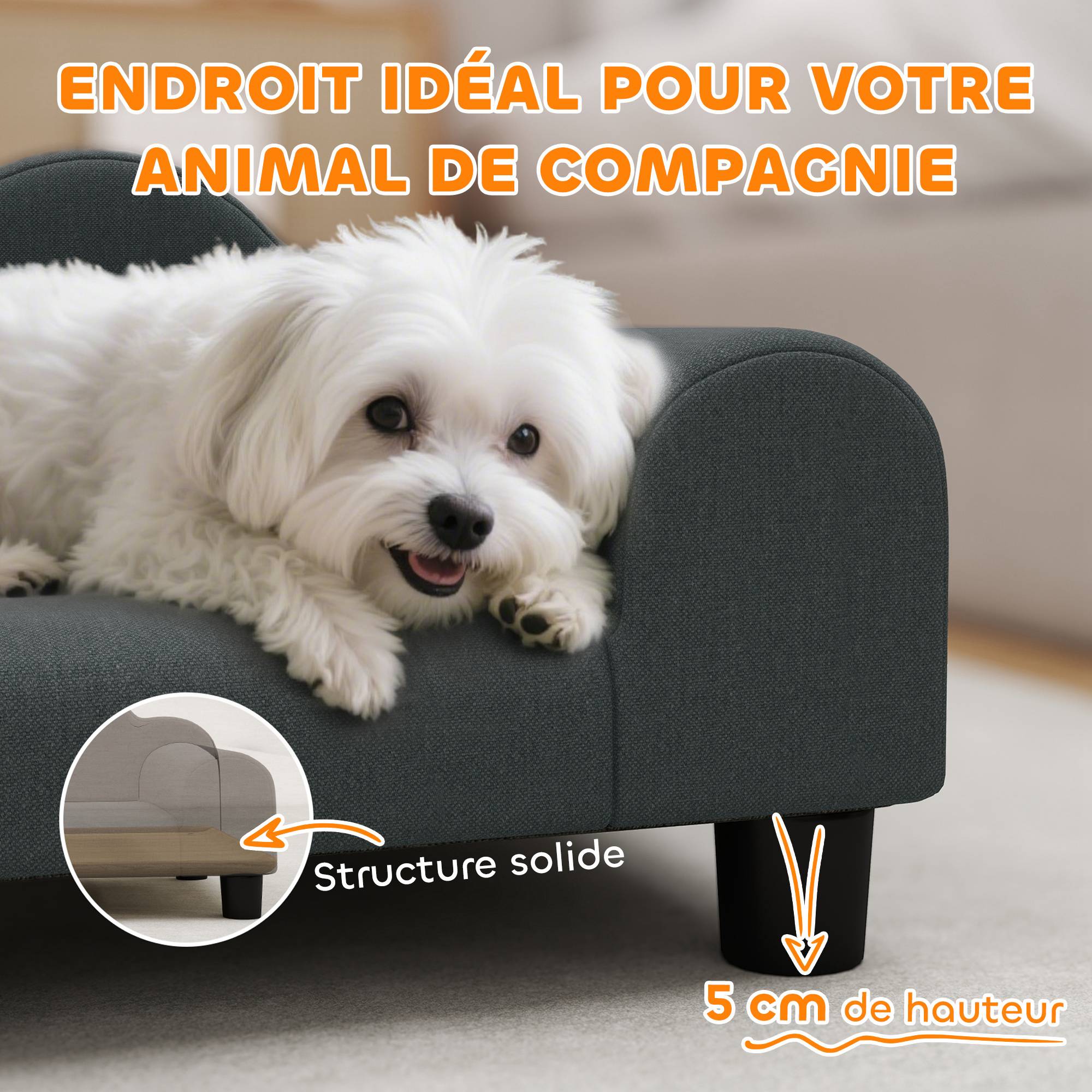 Canapé velours petit chien chat dossier accoudoirs respirant 66x42cm gris foncé - ComfortXL Outdoor Living - Image 8