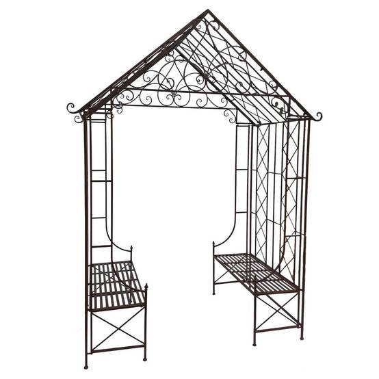 Gloriette kiosque maison abri banc jardin fer marron 200x114x270 cm Chemin de campagne - Image 1