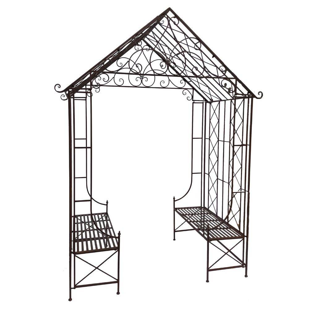 Gloriette kiosque maison abri banc jardin fer marron 200x114x270 cm Chemin de campagne - Image 1