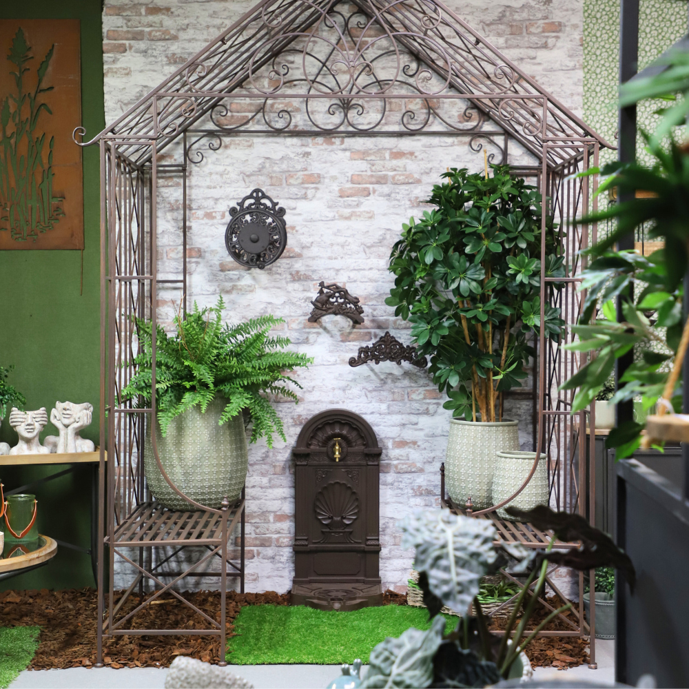 Gloriette kiosque maison abri banc jardin fer marron 200x114x270 cm Chemin de campagne - Image 4