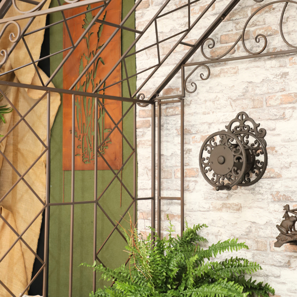 Gloriette kiosque maison abri banc jardin fer marron 200x114x270 cm Chemin de campagne - Image 6