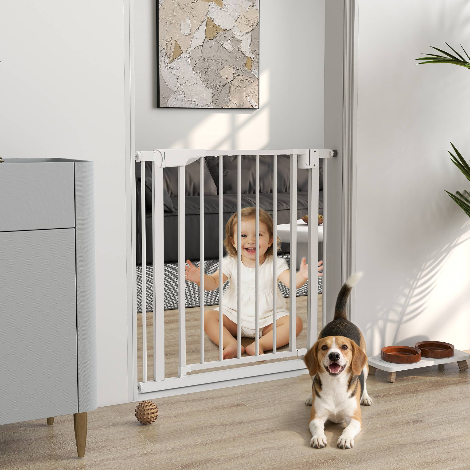 Barrière escalier sans perçage avec fermeture auto, enfants, cuisine, escalier, 76-81 x 76 cm, blanc - Image 4