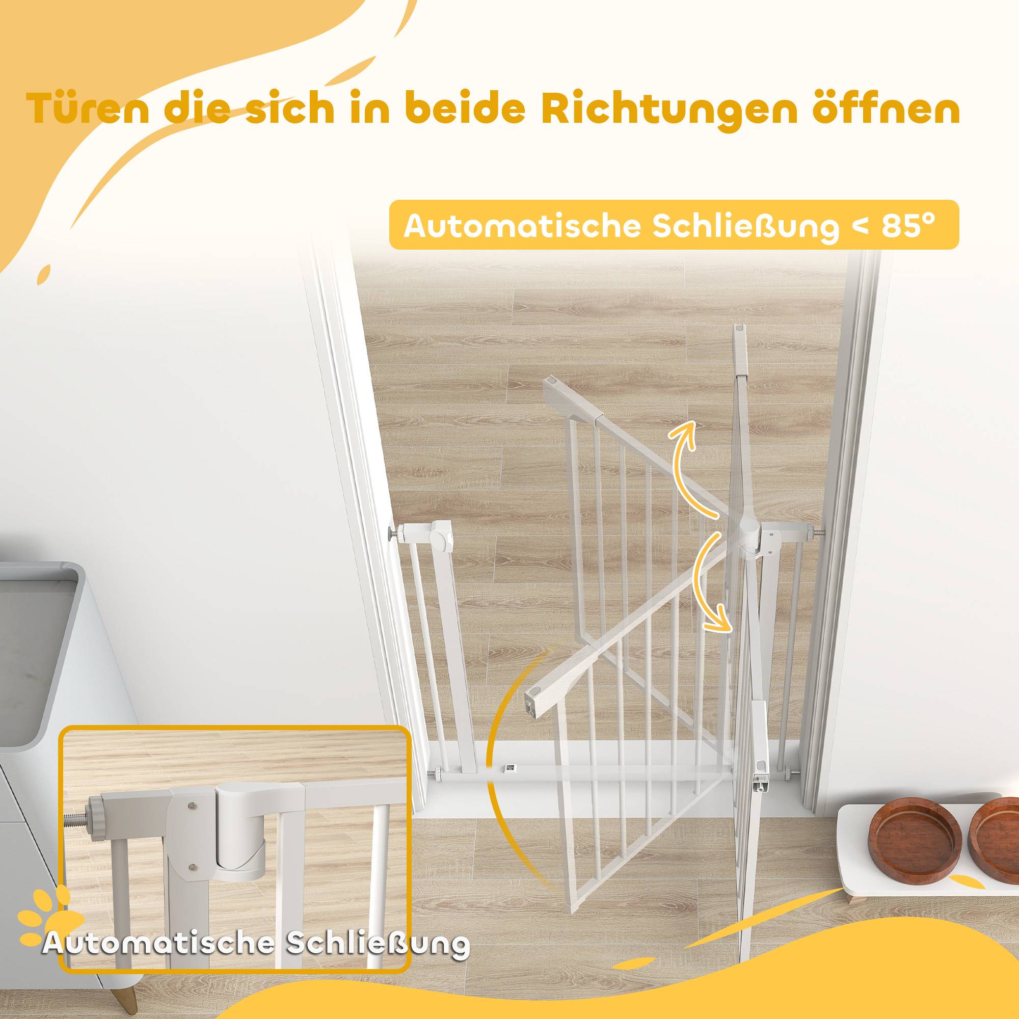 Barrière escalier sans perçage avec fermeture auto, enfants, cuisine, escalier, 76-81 x 76 cm, blanc - Image 7