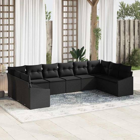 Très Grand Salon de Jardin Poly Rotin Modulable avec Table Réglable et Rangement Grande Famille Noir 10 Places – ComfortXL Outdoor Living - Image 1