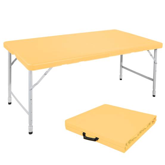 Table pliante 125cm poignée hauteur ajustable, multifonction camping intérieur extérieur charge 135kg jaune clair - Image 1