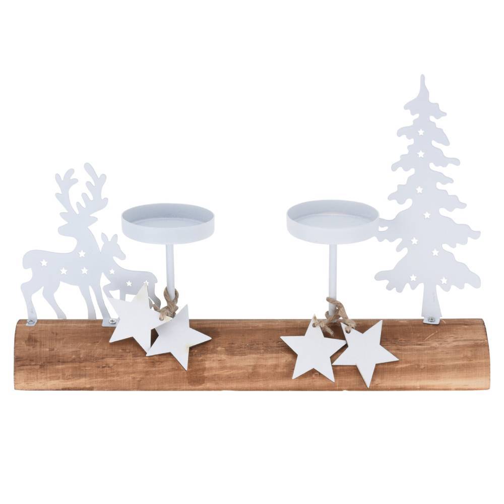 Sans Marque - Centre de table en bois avec bougie 27,5 cm - Bois et métal