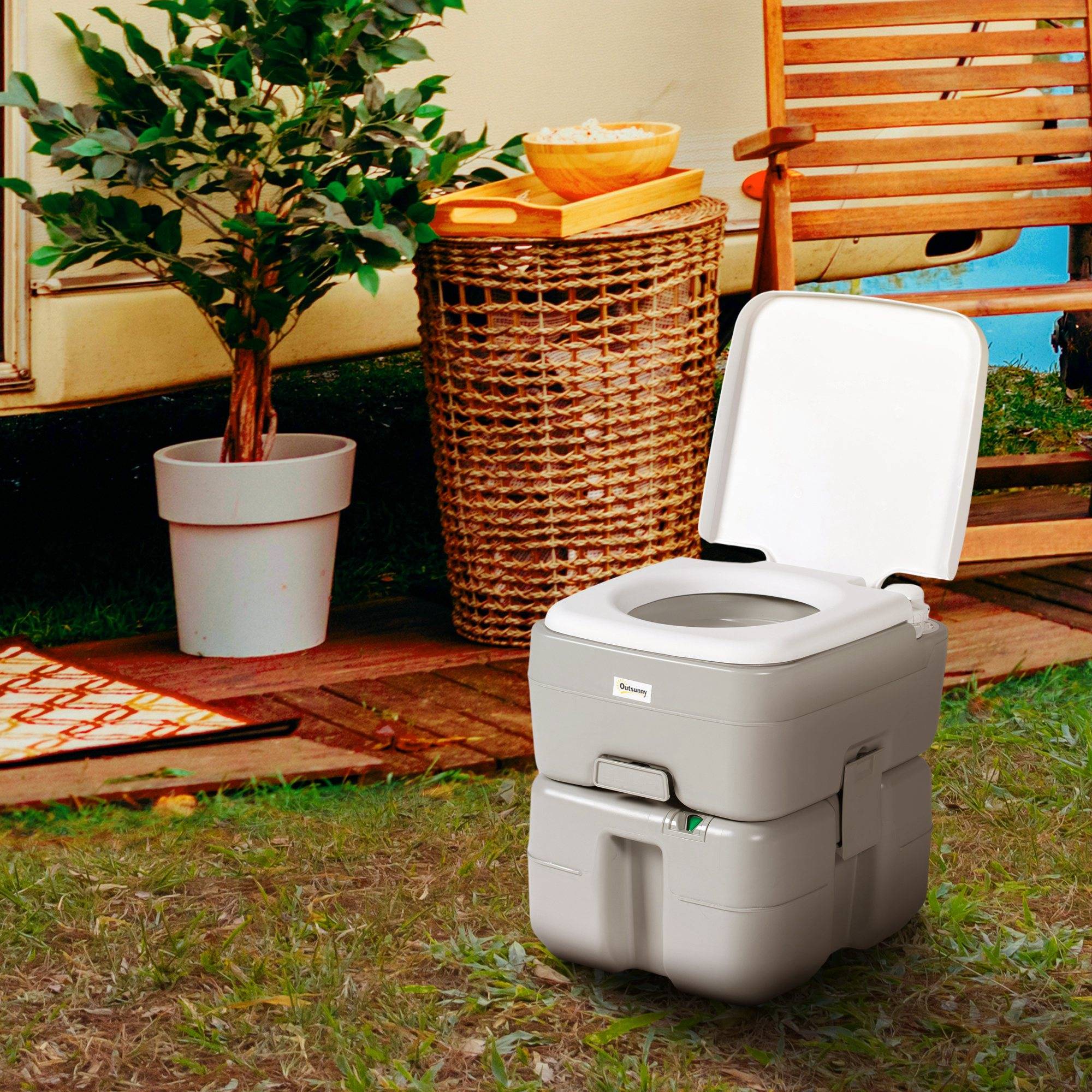 Toilettes Portables 20 L avec Indicateur de Niveau, 150 kg, Camping/Voyage/Caravane/Bateau, 33 x 40 x 43 cm, Gris - Image 3