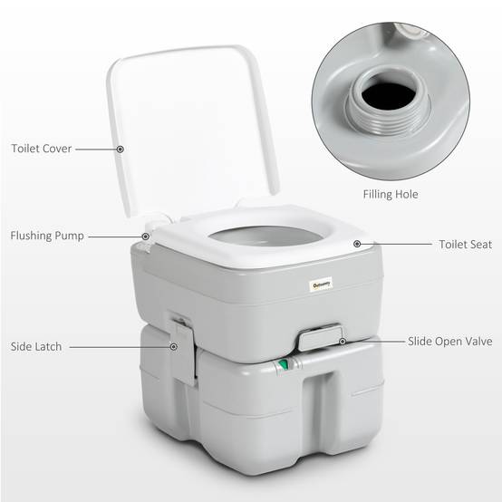 Toilettes Portables 20 L avec Indicateur de Niveau, 150 kg, Camping/Voyage/Caravane/Bateau, 33 x 40 x 43 cm, Gris - Image 10