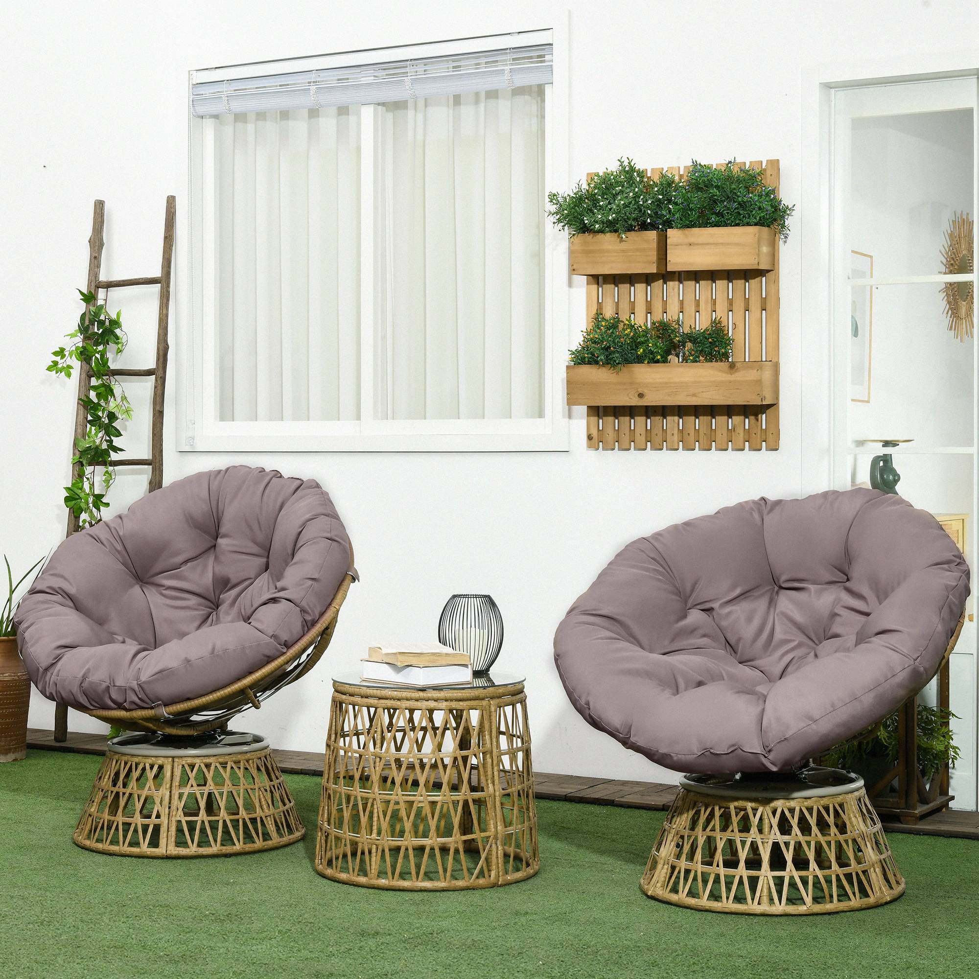 Ensemble salon de jardin 3 pièces | Mobilier de jardin Jaune Résine tressée 85x70x82 cm - Image 4