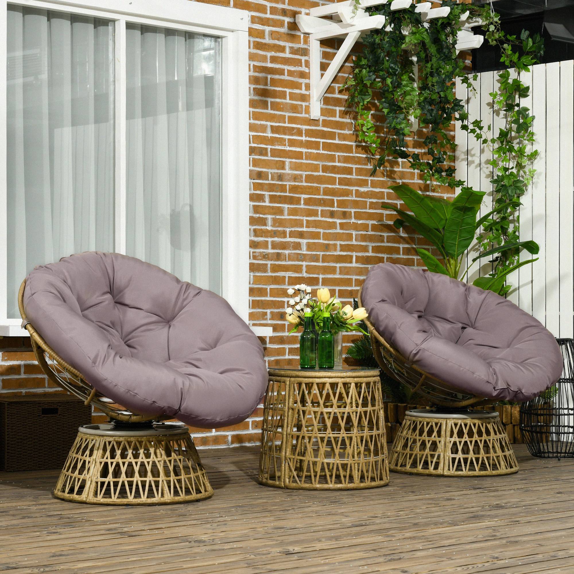 Ensemble salon de jardin 3 pièces | Mobilier de jardin Jaune Résine tressée 85x70x82 cm - Image 3
