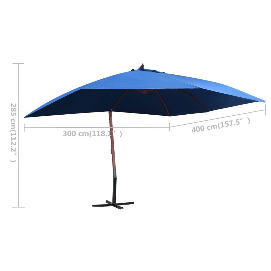 PANGIVO - Parasol suspendu avec mât en bois 400 x 300 x 285 cm Bleu - PANGIVO - Image 8
