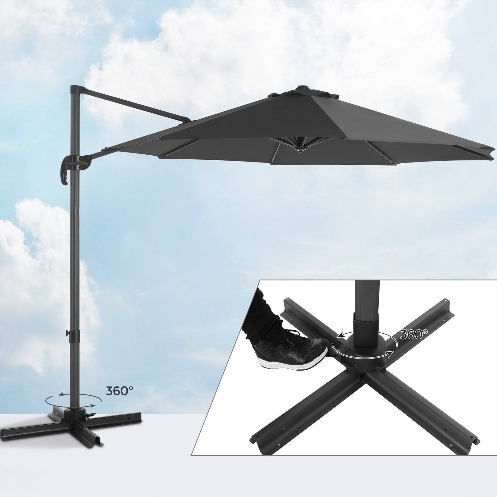 Helloshop26 - Parasol décentré de jardin ombrelle de terrasse rotatif à 360° diamètre 3 m protection salaire upf 50+ inclinaison réglable avec manivelle d’ouvertur - Imagen 3