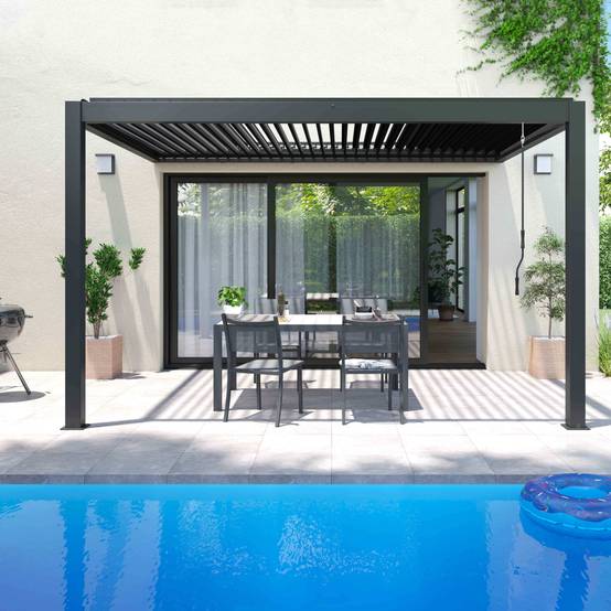 Oviala - Pergola bioclimatique adossée Aluminium 3 x 4 x 2.57 m Oia - Oviala - Imagen 4